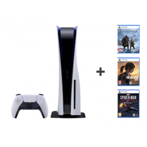 KONSOLA PS5 825GB z BLU-RAY + GRA GOD OF WAR RAGNAROK + GRA PS5 SPIDERMAN MILES MORALES + GRA PS5 THE LAST OF US PART I