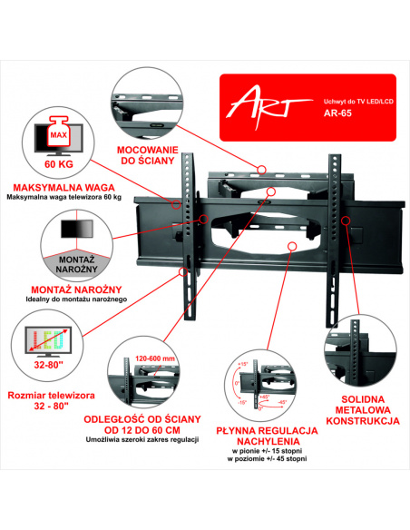 Uchwyt do TV ART 32" - 80" | AR-65