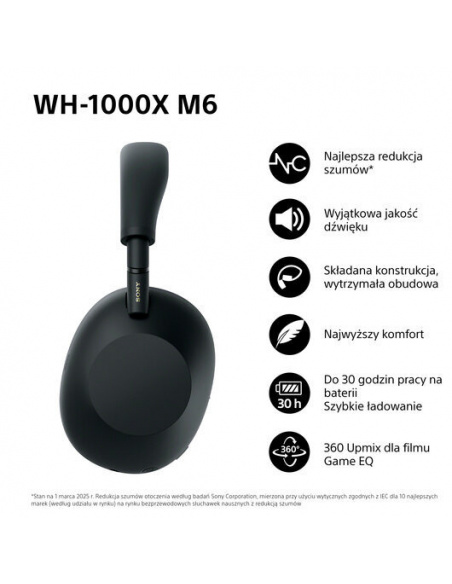 Słuchawki bezprzewodowe SONY | WH-1000XM6B Czarne
