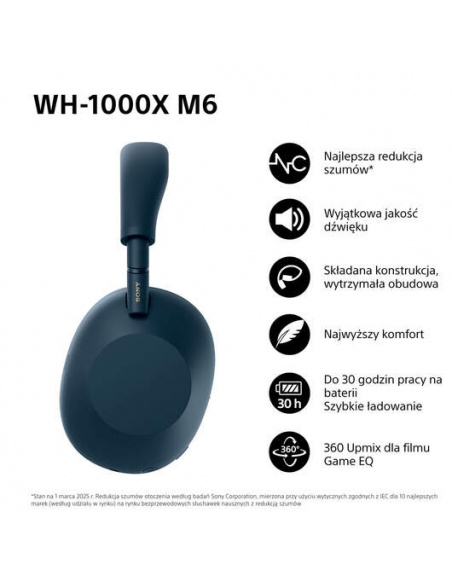 Słuchawki bezprzewodowe SONY | WH-1000XM6L Niebieskie