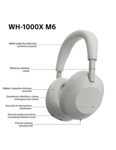 Słuchawki bezprzewodowe SONY | WH-1000XM6S Srebrne