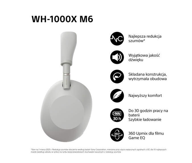 Słuchawki bezprzewodowe SONY | WH-1000XM6S Srebrne