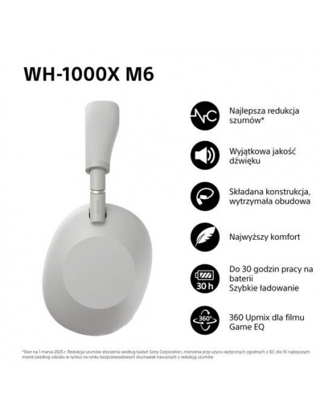 Słuchawki bezprzewodowe SONY | WH-1000XM6S Srebrne